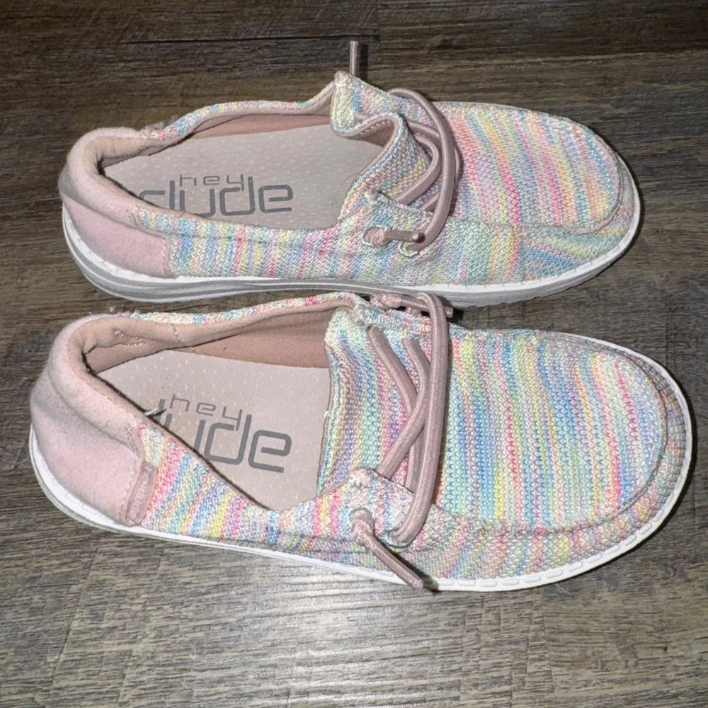 Hey Dude Wendy Youth Sox Pastels Rainbow Knit Slip On Shoes Kids‎ Size 2